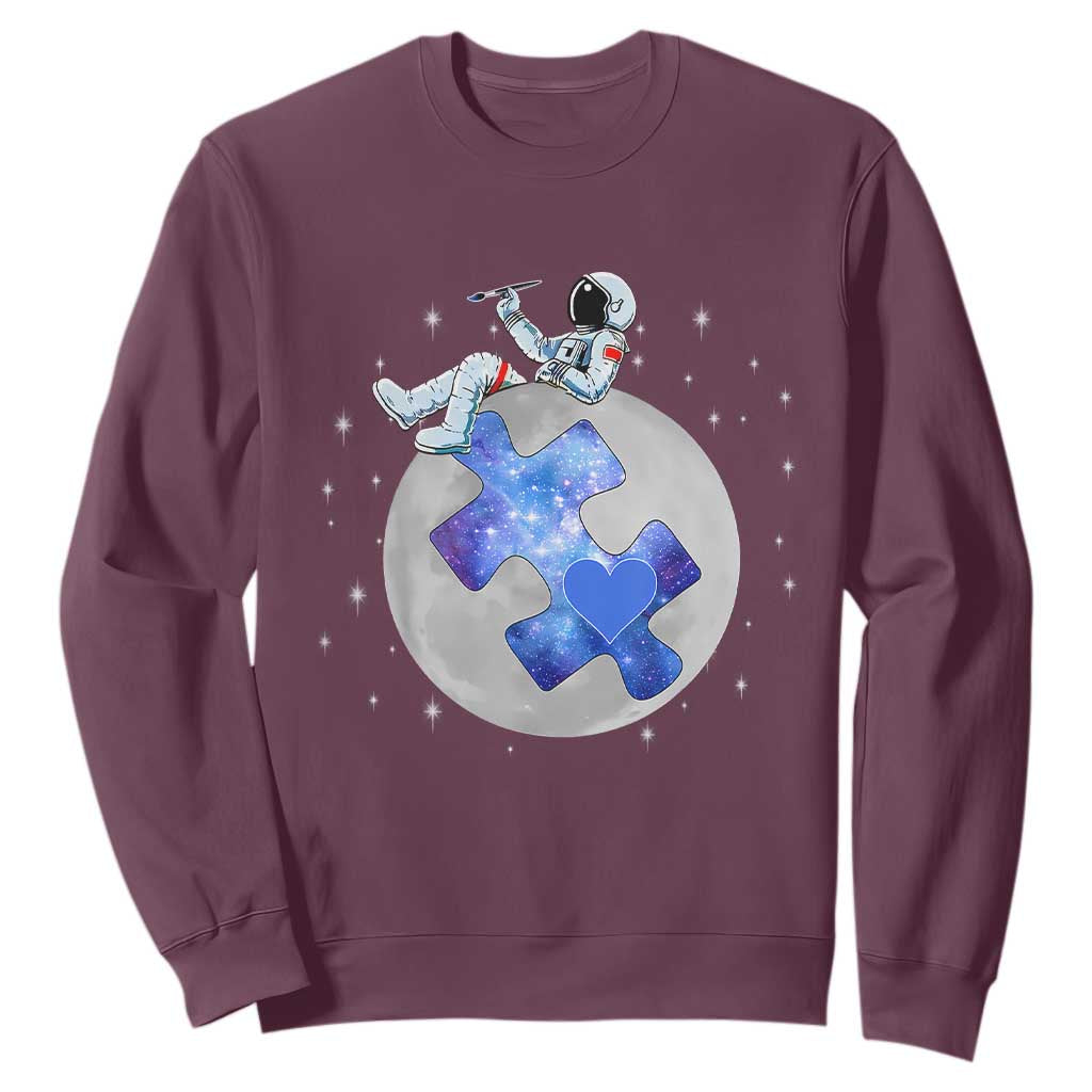 Autism Awareness Astronaut Sweatshirt Space Stars Autistic Kids Sped Teacher TS10 Maroon Print Your Wear