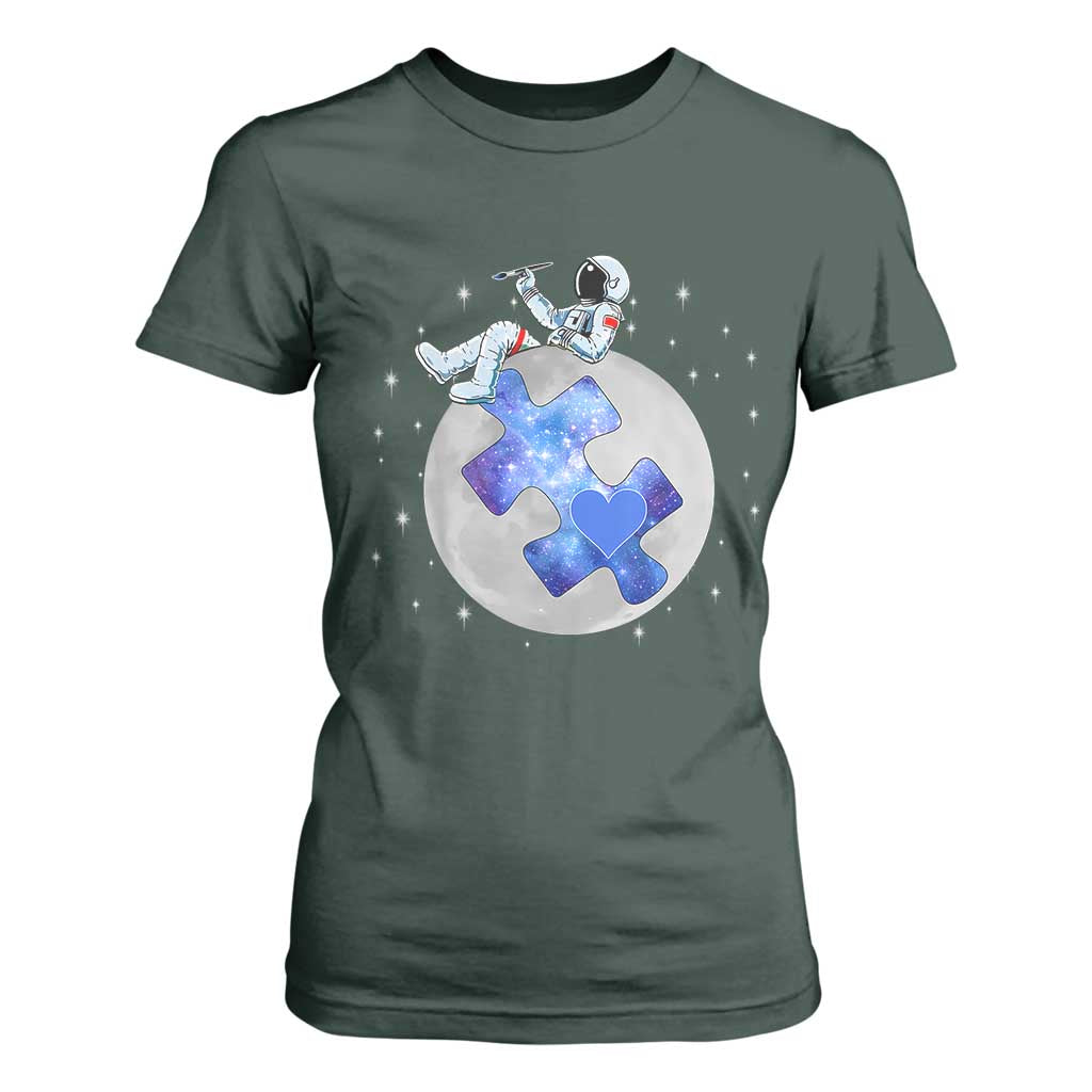 Autism Awareness Astronaut T Shirt For Women Space Stars Autistic Kids Sped Teacher TS10 Dark Forest Green Print Your Wear
