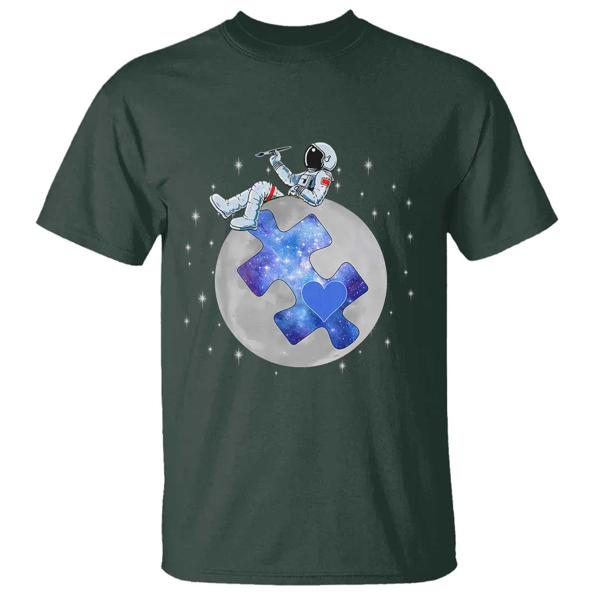 Autism Awareness Astronaut T Shirt Space Stars Autistic Kids Sped Teacher TS10 Dark Forest Green Print Your Wear