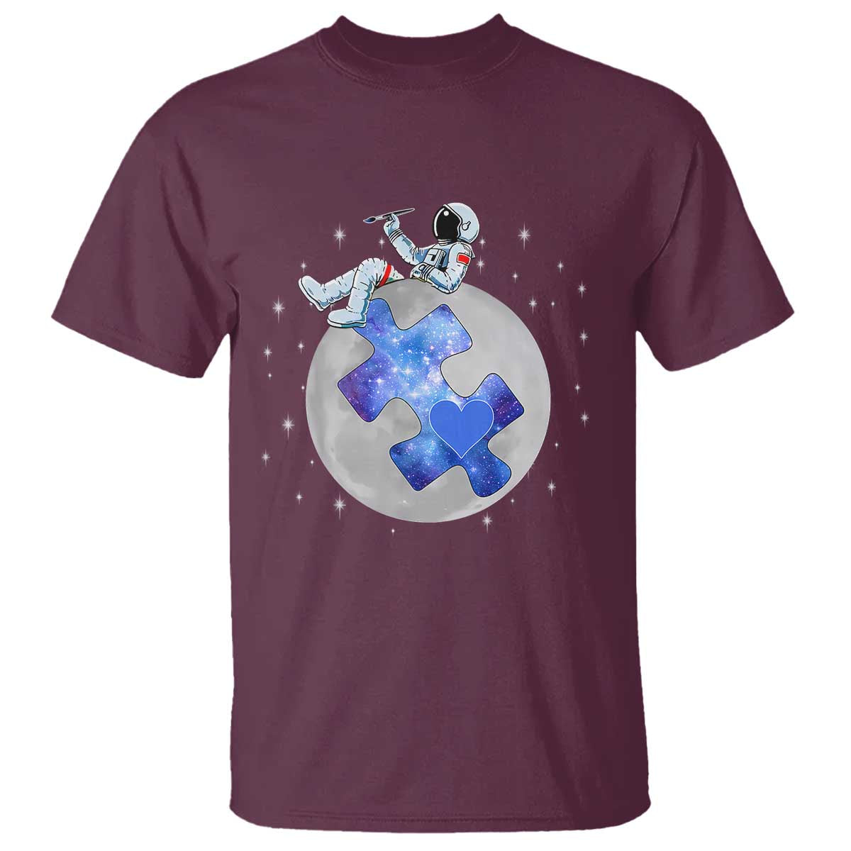 Autism Awareness Astronaut T Shirt Space Stars Autistic Kids Sped Teacher TS10 Maroon Print Your Wear