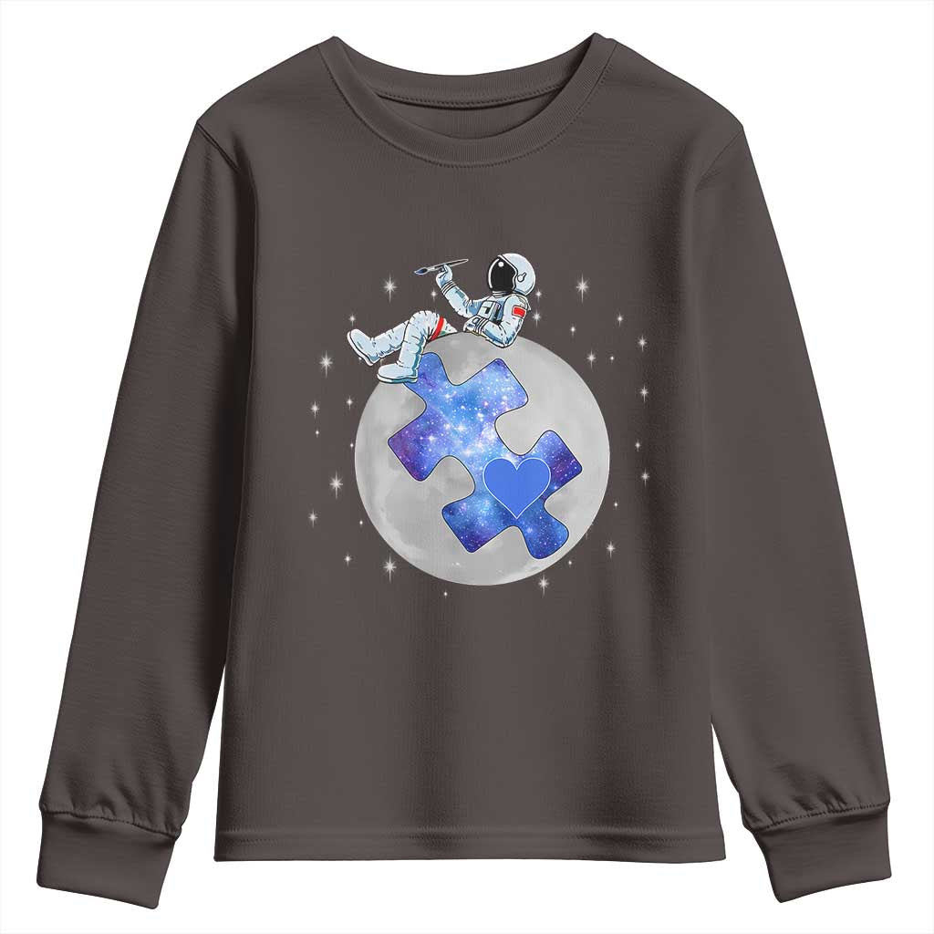 Autism Awareness Astronaut Youth Sweatshirt Space Stars Autistic Kids Sped Teacher TS10 Dark Chocolate Print Your Wear