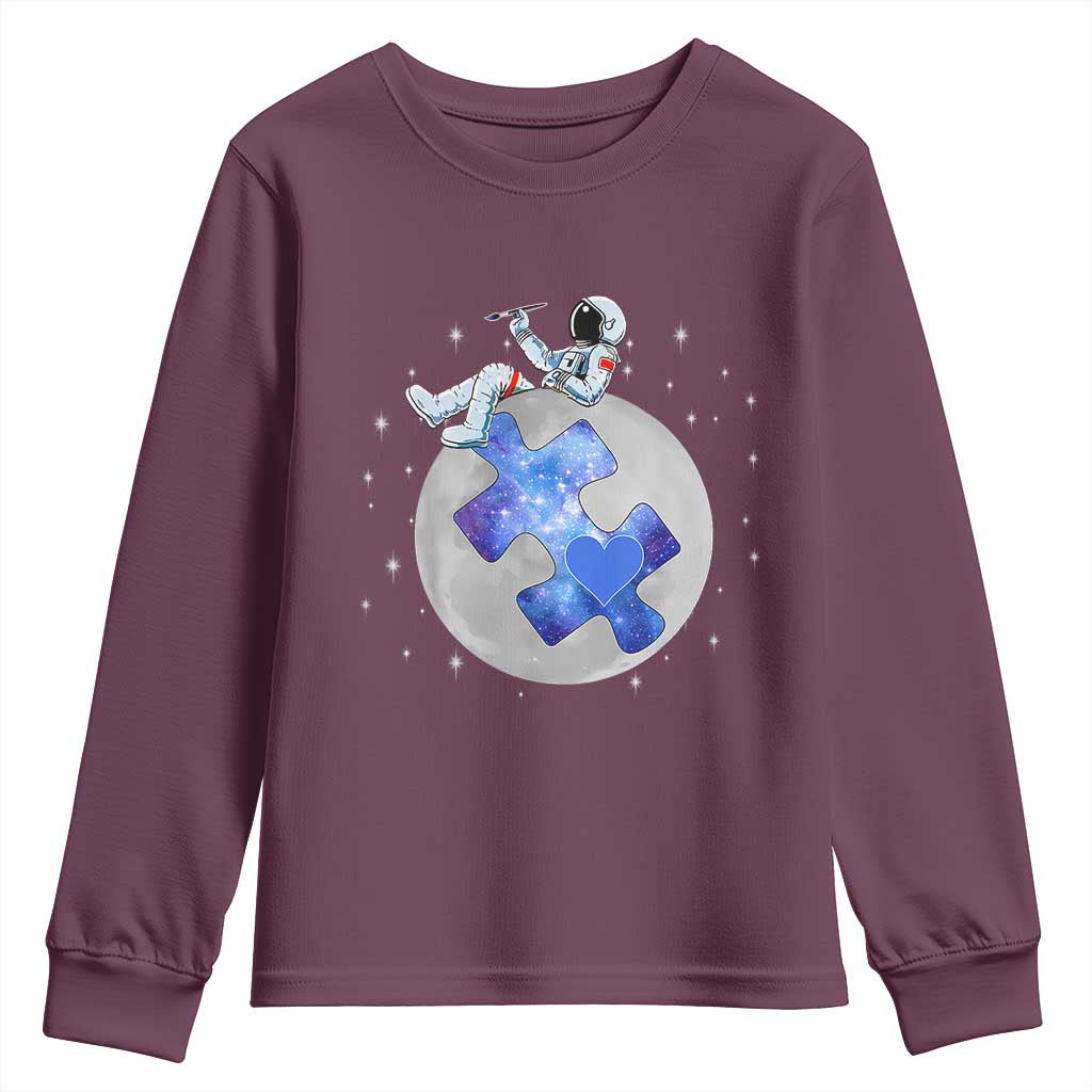 Autism Awareness Astronaut Youth Sweatshirt Space Stars Autistic Kids Sped Teacher TS10 Maroon Print Your Wear