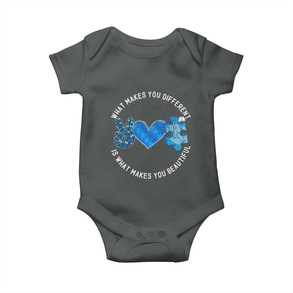 Autism Awareness Baby Onesie What Makes You Different Is What Makes You Beautiful TS10 Dark Heather Print Your Wear