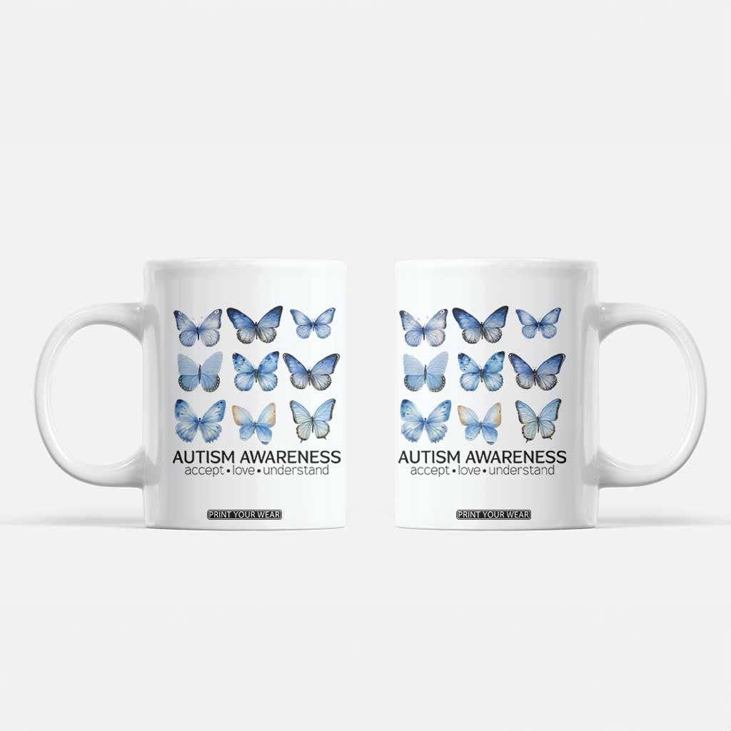 Autism Awareness Blue Butterflies Coffee Mug Accept Love Understand TS02 White Print Your Wear