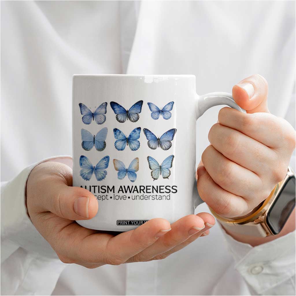Autism Awareness Blue Butterflies Coffee Mug Accept Love Understand TS02 Print Your Wear