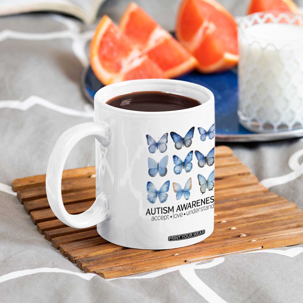 Autism Awareness Blue Butterflies Coffee Mug Accept Love Understand TS02 Print Your Wear