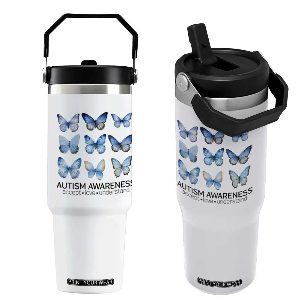 Autism Awareness Blue Butterflies Flip Straw Tumbler Accept Love Understand TS02 One Size: 30 oz White Print Your Wear