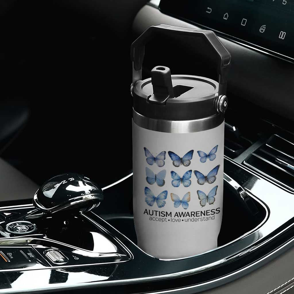 Autism Awareness Blue Butterflies Flip Straw Tumbler Accept Love Understand TS02 Print Your Wear