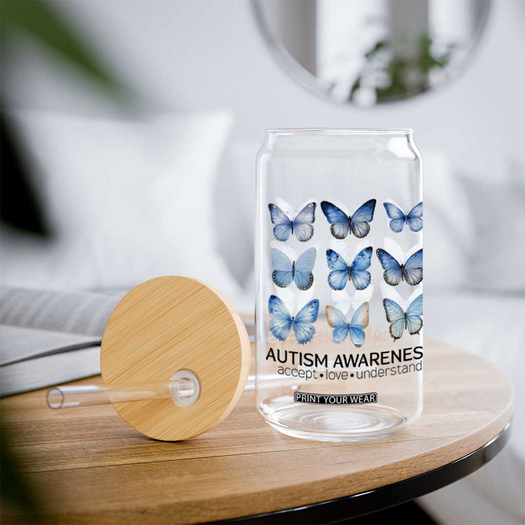 Autism Awareness Blue Butterflies Glass Can Accept Love Understand TS02 Print Your Wear