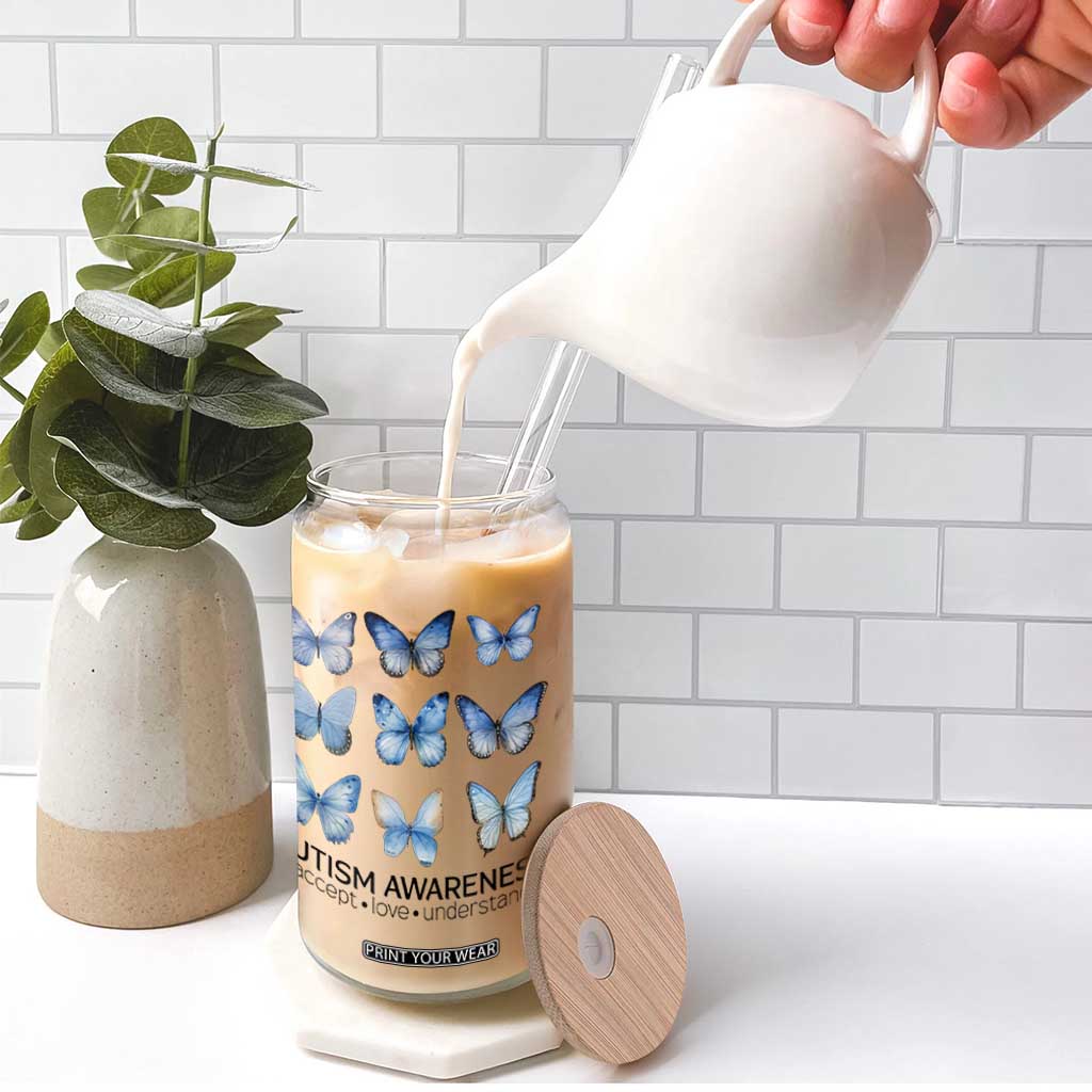 Autism Awareness Blue Butterflies Glass Can Accept Love Understand TS02 Print Your Wear