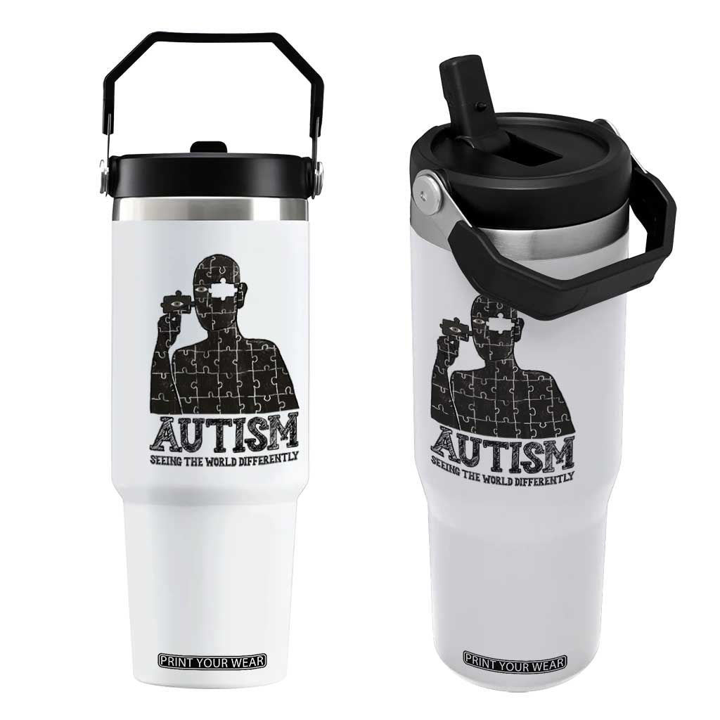 Autism Awareness Flip Straw Tumbler Autistic Seeing The World From A Different Angle Aesthetic TS09 One Size: 30 oz White Print Your Wear