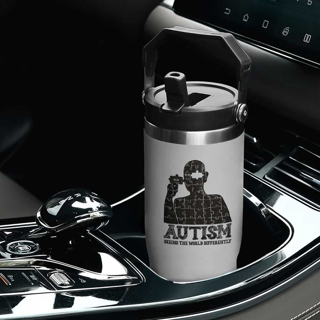 Autism Awareness Flip Straw Tumbler Autistic Seeing The World From A Different Angle Aesthetic TS09 Print Your Wear