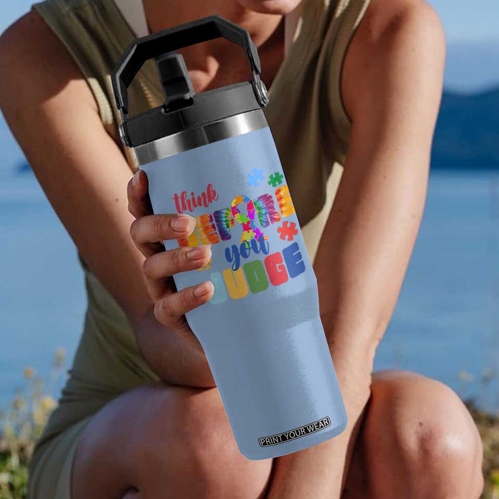 Autism Awareness Flip Straw Tumbler Think Before You Judge Autistic Support TS02 One Size: 30 oz Light Blue Print Your Wear