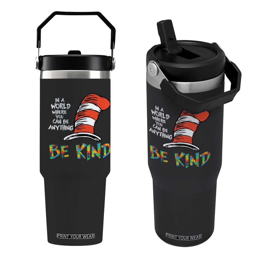 Autism Awareness Flip Straw Tumbler Why Fit In When You Were Born To Stand Out Cat In Hat TS02 One Size: 30 oz Black Print Your Wear