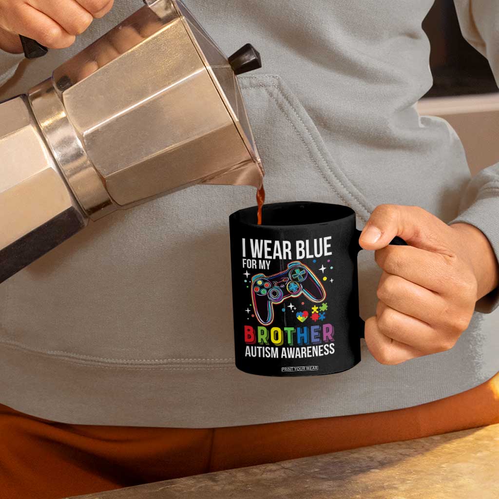 Autism Awareness Gamer Coffee Mug I Wear Blue for My Brother Video Game Family Support TS02 Print Your Wear