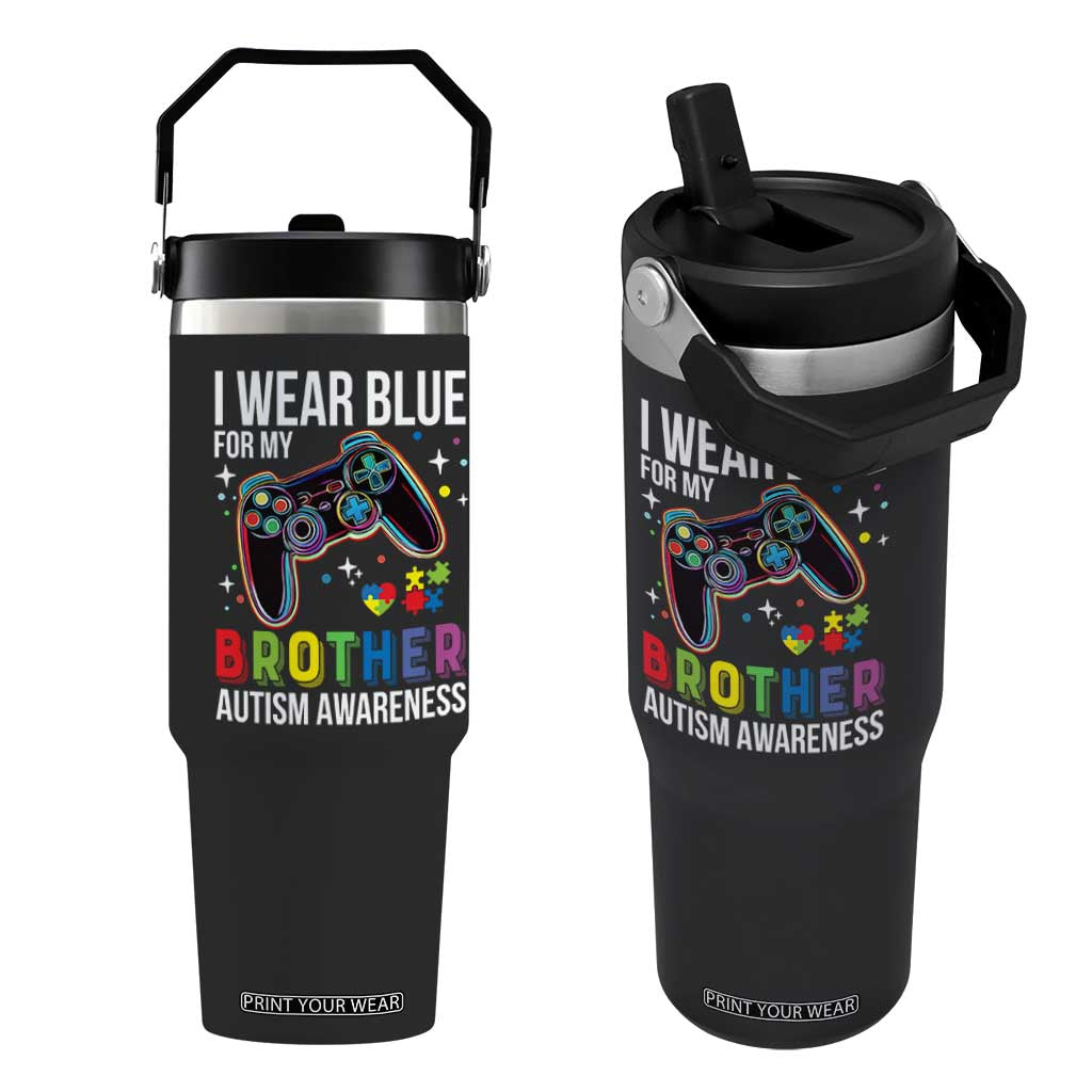 Autism Awareness Gamer Flip Straw Tumbler I Wear Blue for My Brother Video Game Family Support TS02 One Size: 30 oz Black Print Your Wear