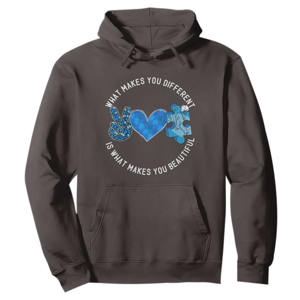 Autism Awareness Hoodie What Makes You Different Is What Makes You Beautiful TS10 Dark Chocolate Print Your Wear