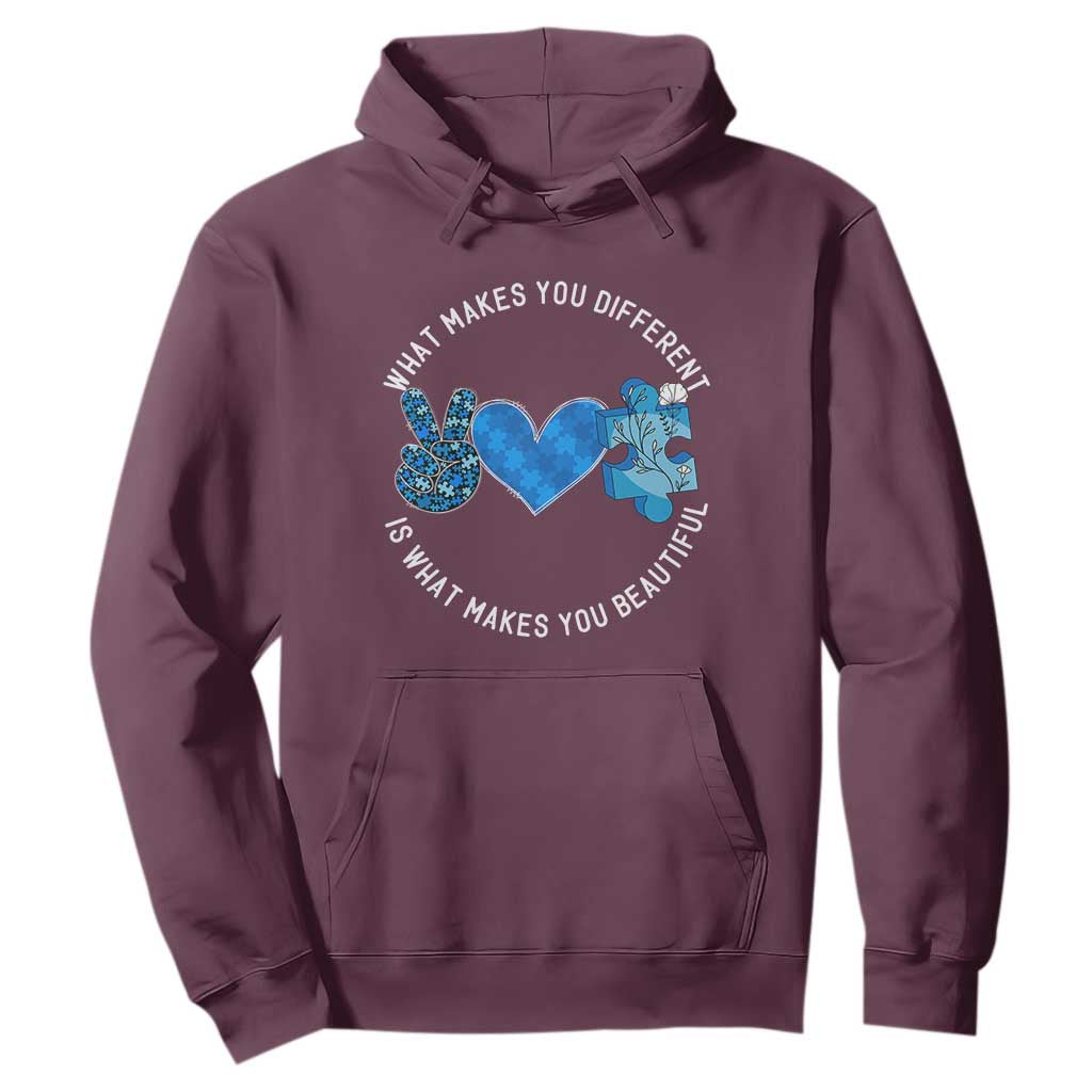 Autism Awareness Hoodie What Makes You Different Is What Makes You Beautiful TS10 Maroon Print Your Wear