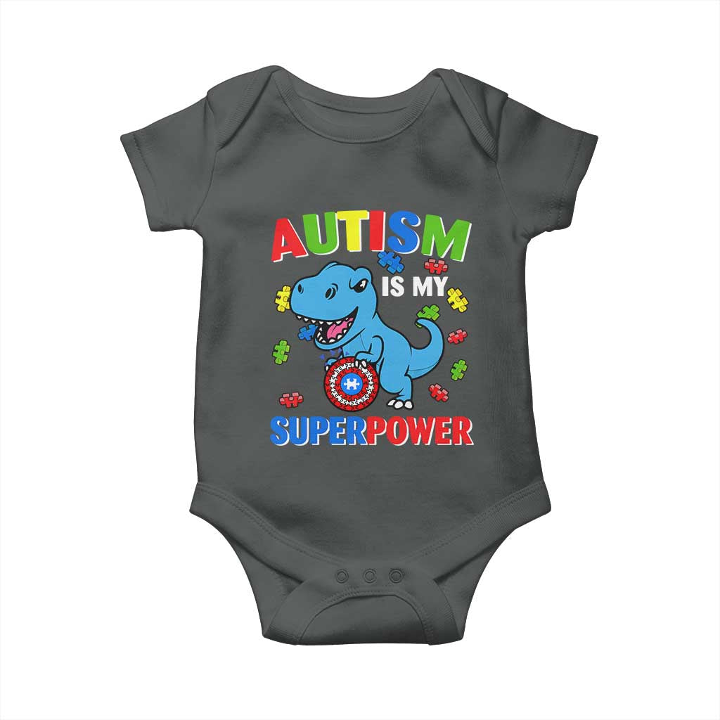 Autism Awareness Is My Superpower Baby Onesie Cute Dinosaur Dino Kids Boys TS10 Dark Heather Print Your Wear