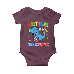 Autism Awareness Is My Superpower Baby Onesie Cute Dinosaur Dino Kids Boys TS10 Maroon Print Your Wear