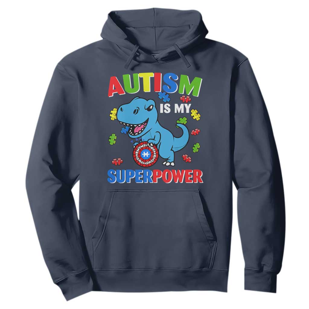 Autism Awareness Is My Superpower Hoodie Cute Dinosaur Dino Kids Boys TS10 Navy Print Your Wear
