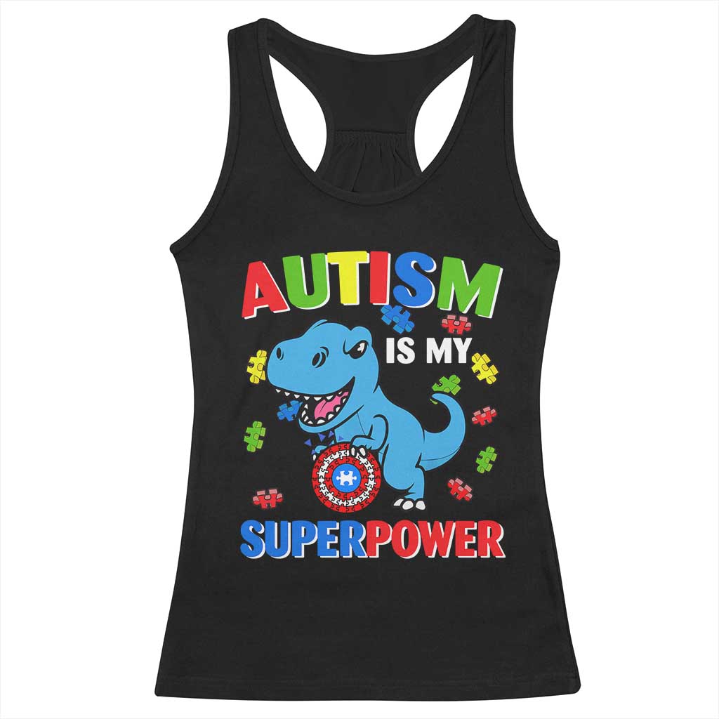 Autism Awareness Is My Superpower Racerback Tank Top Cute Dinosaur Dino Kids Boys TS10 Black Print Your Wear