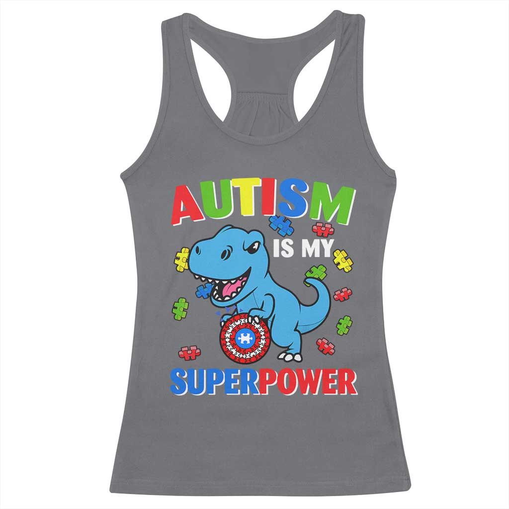 Autism Awareness Is My Superpower Racerback Tank Top Cute Dinosaur Dino Kids Boys TS10 Charcoal Print Your Wear