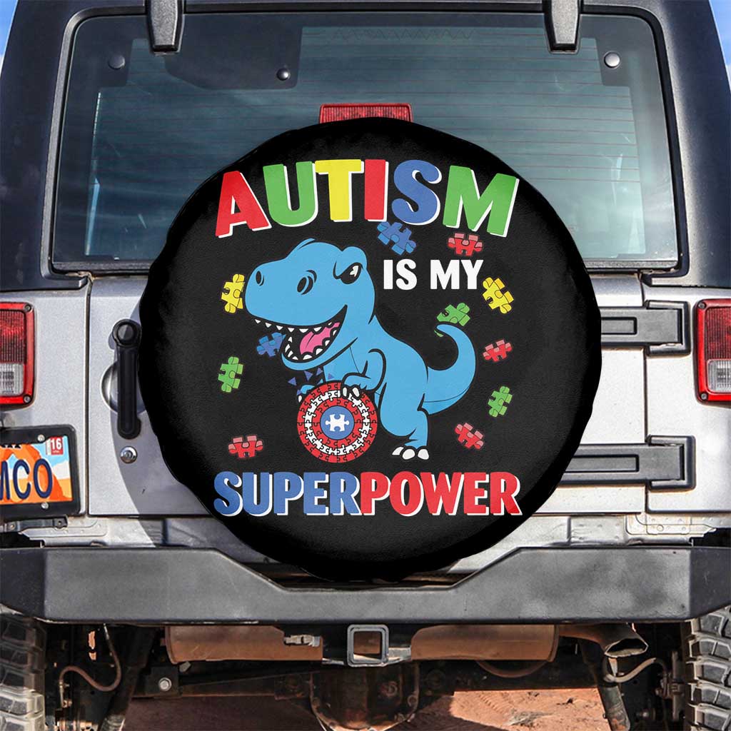 Autism Awareness Is My Superpower Spare Tire Cover Cute Dinosaur Dino Kids Boys TS10 No hole Black Print Your Wear