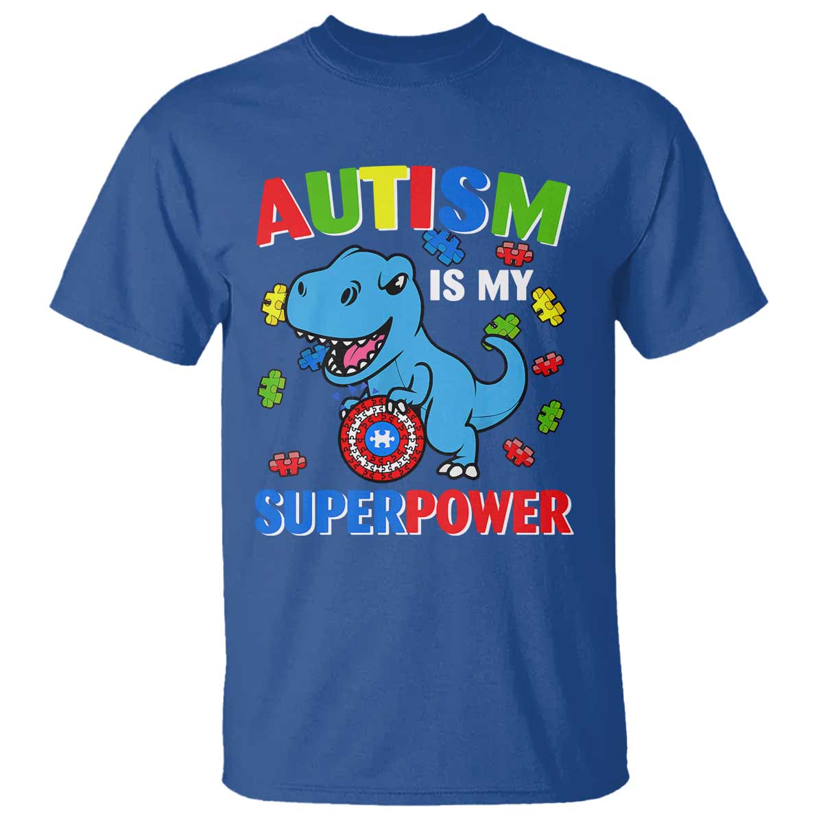 Autism Awareness Is My Superpower T Shirt Cute Dinosaur Dino Kids Boys TS10 Royal Blue Print Your Wear