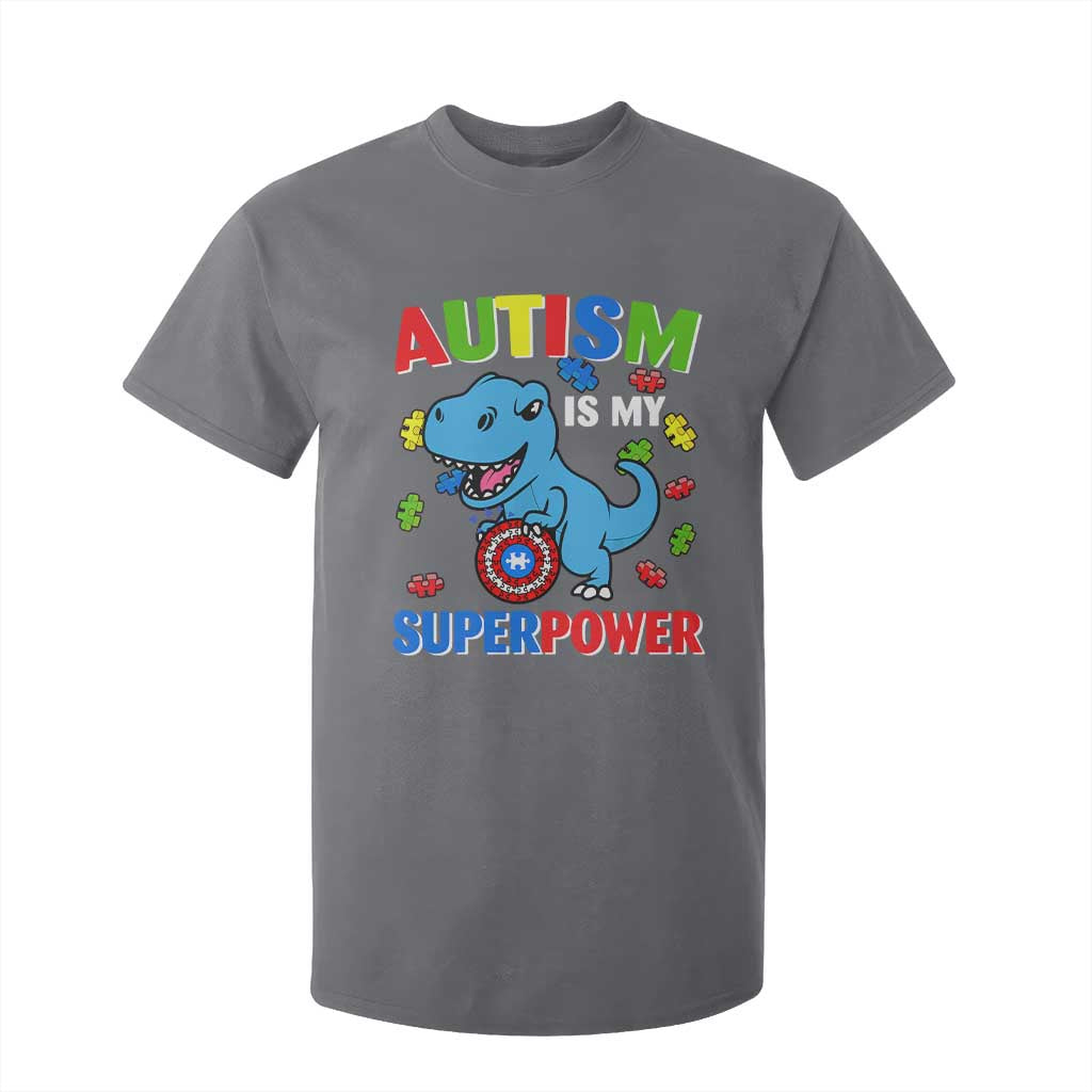 Autism Awareness Is My Superpower T Shirt For Kid Cute Dinosaur Dino Kids Boys TS10 Charcoal Print Your Wear