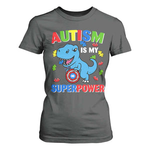 Autism Awareness Is My Superpower T Shirt For Women Cute Dinosaur Dino Kids Boys TS10 Dark Heather Print Your Wear