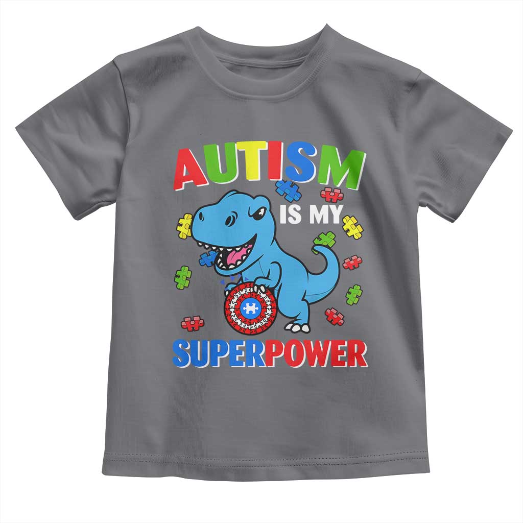Autism Awareness Is My Superpower Toddler T Shirt Cute Dinosaur Dino Kids Boys TS10 Charcoal Print Your Wear