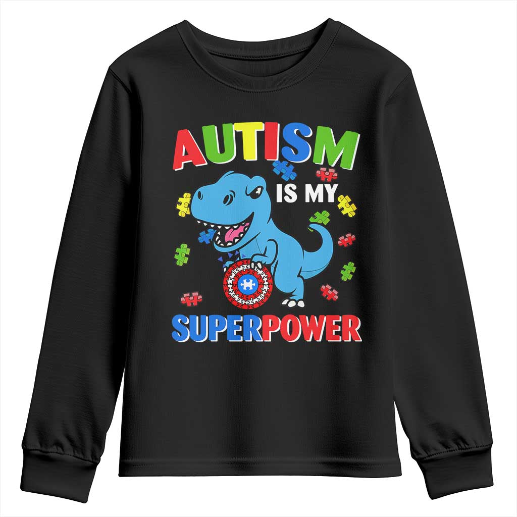 Autism Awareness Is My Superpower Youth Sweatshirt Cute Dinosaur Dino Kids Boys TS10 Black Print Your Wear