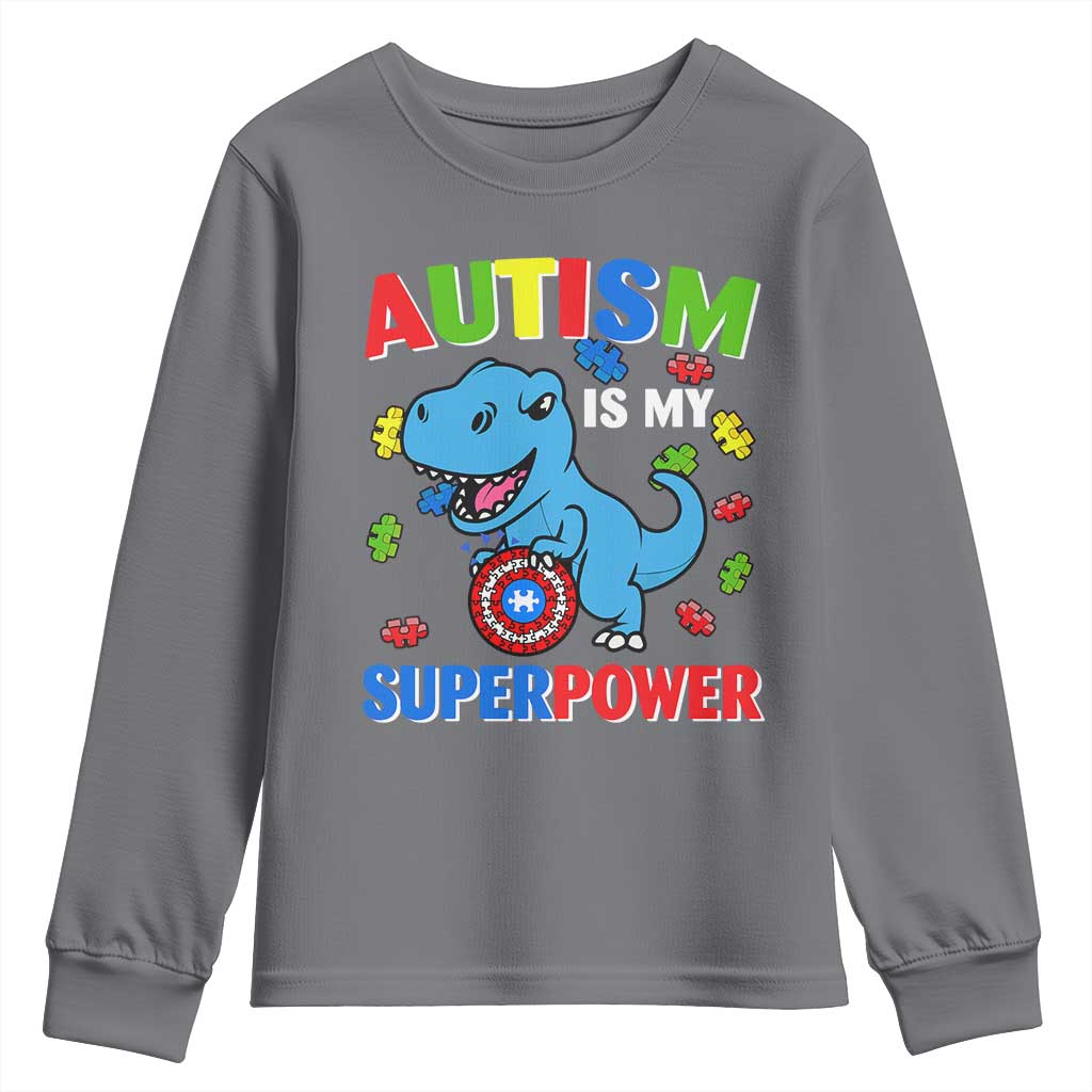 Autism Awareness Is My Superpower Youth Sweatshirt Cute Dinosaur Dino Kids Boys TS10 Charcoal Print Your Wear