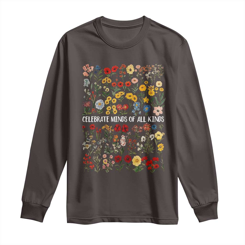Autism Awareness Long Sleeve Shirt Neurodiversity Celebrate Minds of All Kinds TS10 Dark Chocolate Print Your Wear