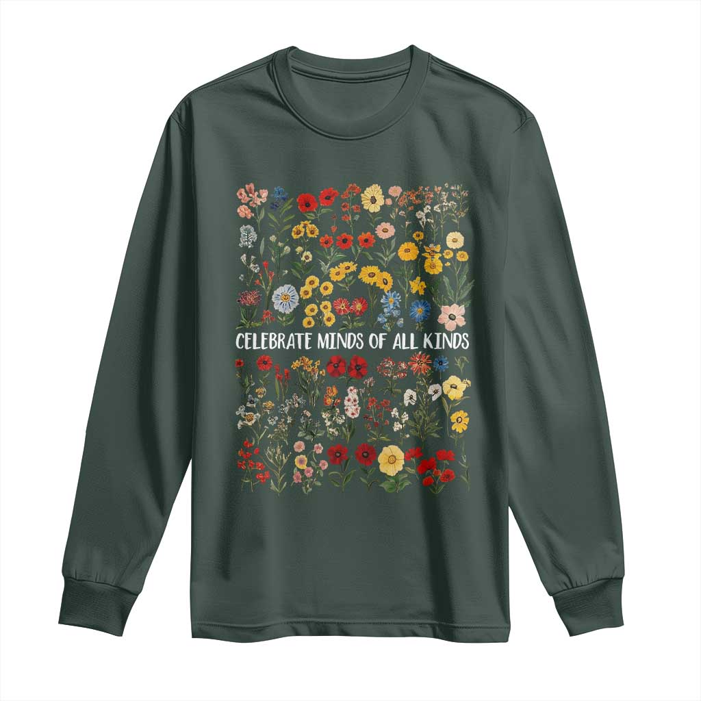 Autism Awareness Long Sleeve Shirt Neurodiversity Celebrate Minds of All Kinds TS10 Dark Forest Green Print Your Wear