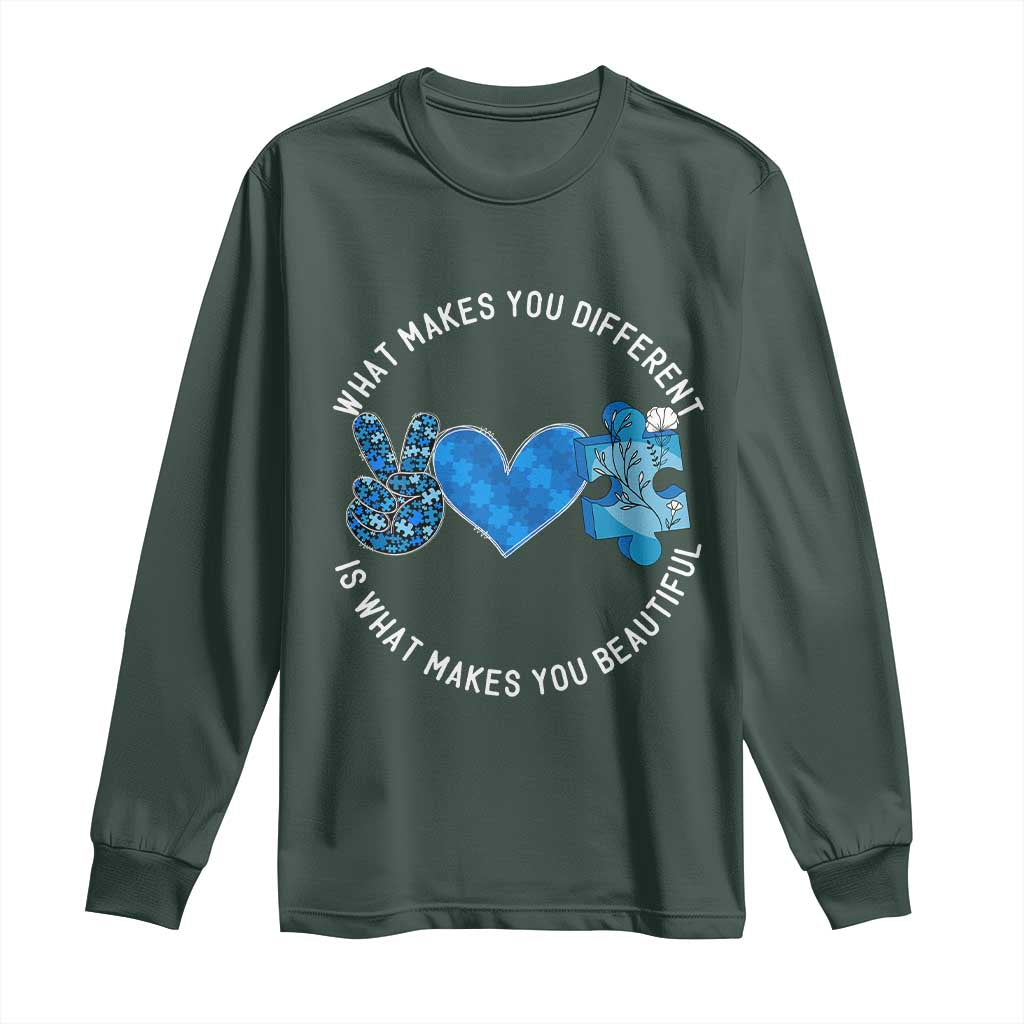 Autism Awareness Long Sleeve Shirt What Makes You Different Is What Makes You Beautiful TS10 Dark Forest Green Print Your Wear