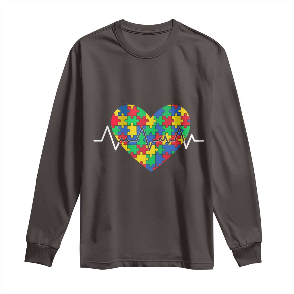Autism Awareness Love Heart Puzzle Acceptance Long Sleeve Shirt TS10 Dark Chocolate Print Your Wear
