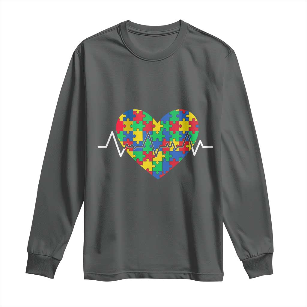 Autism Awareness Love Heart Puzzle Acceptance Long Sleeve Shirt TS10 Dark Heather Print Your Wear