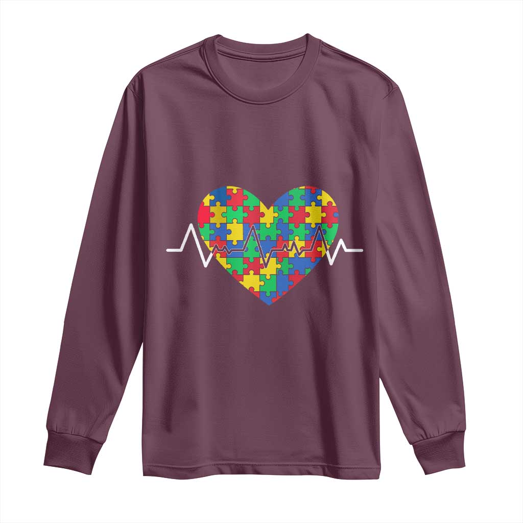 Autism Awareness Love Heart Puzzle Acceptance Long Sleeve Shirt TS10 Maroon Print Your Wear