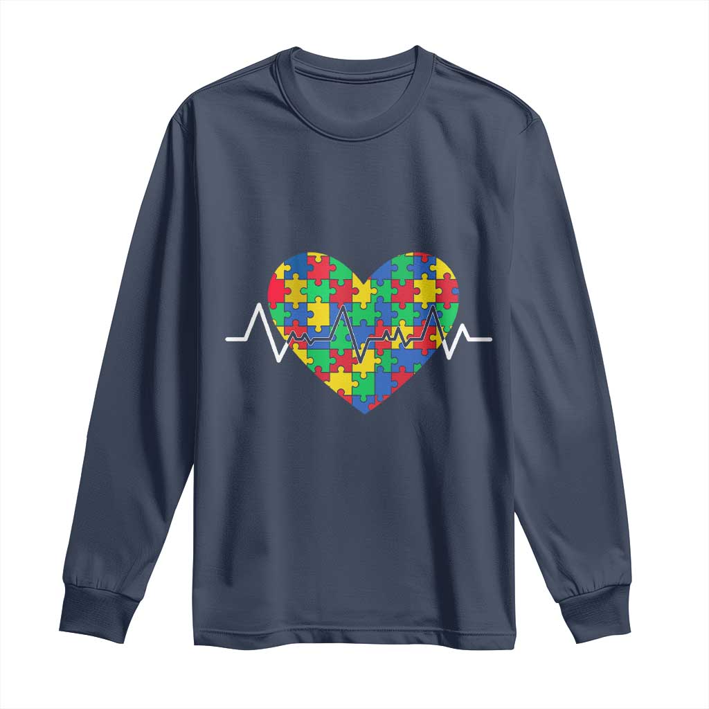 Autism Awareness Love Heart Puzzle Acceptance Long Sleeve Shirt TS10 Navy Print Your Wear