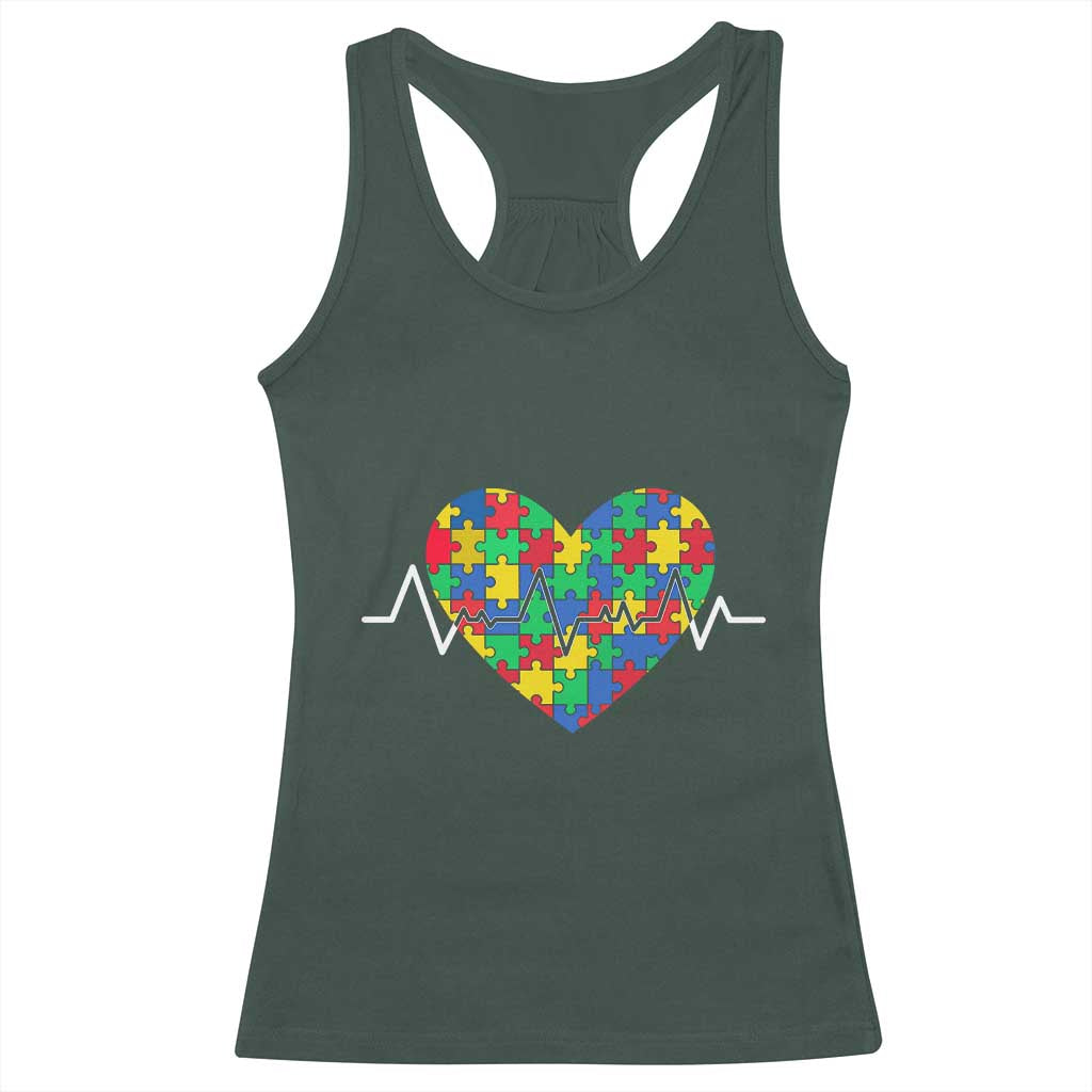 Autism Awareness Love Heart Puzzle Acceptance Racerback Tank Top TS10 Dark Forest Green Print Your Wear