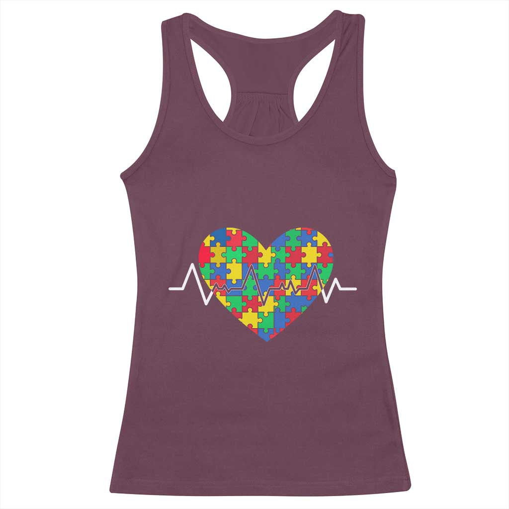 Autism Awareness Love Heart Puzzle Acceptance Racerback Tank Top TS10 Maroon Print Your Wear