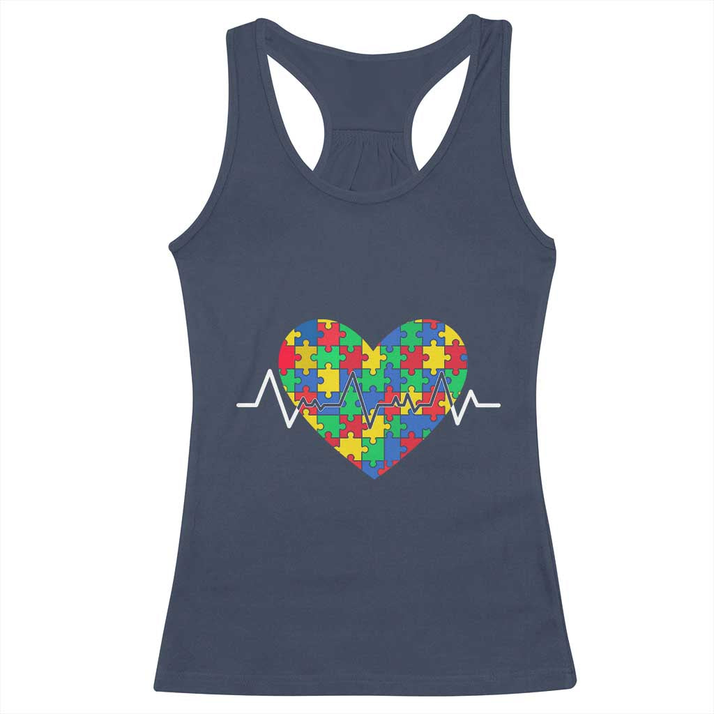Autism Awareness Love Heart Puzzle Acceptance Racerback Tank Top TS10 Navy Print Your Wear