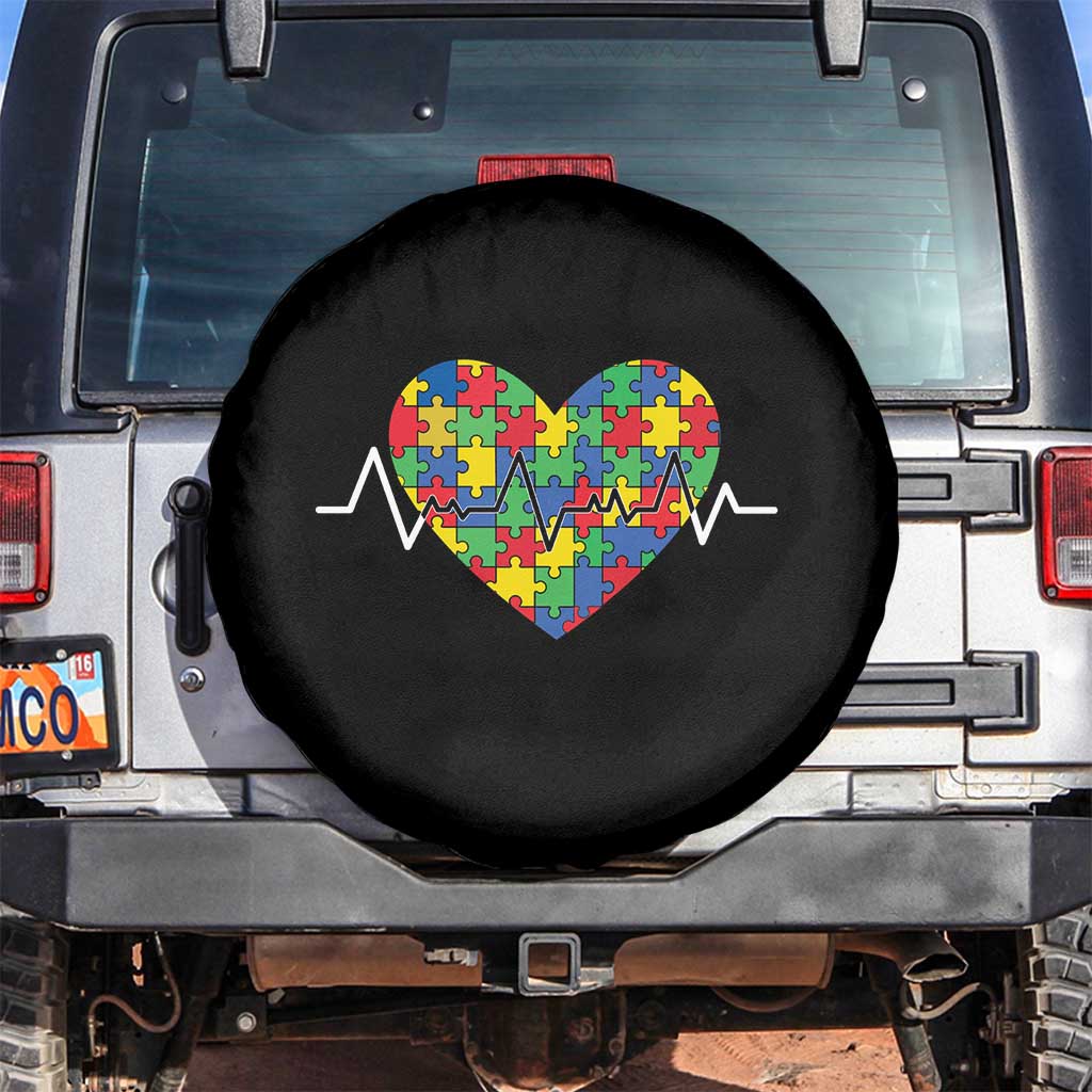 Autism Awareness Love Heart Puzzle Acceptance Spare Tire Cover TS10 No hole Black Print Your Wear