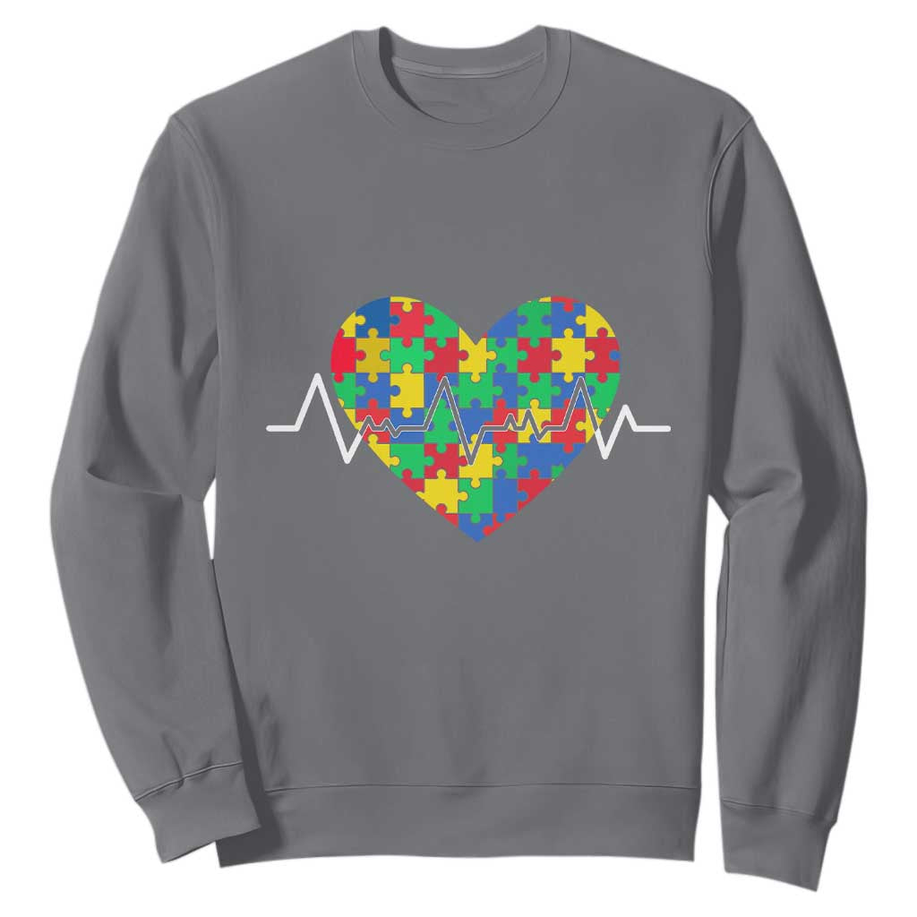 Autism Awareness Love Heart Puzzle Acceptance Sweatshirt TS10 Charcoal Print Your Wear