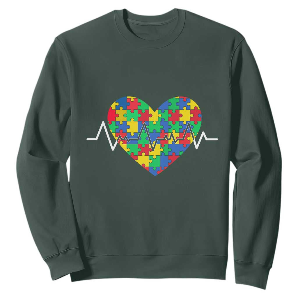 Autism Awareness Love Heart Puzzle Acceptance Sweatshirt TS10 Dark Forest Green Print Your Wear
