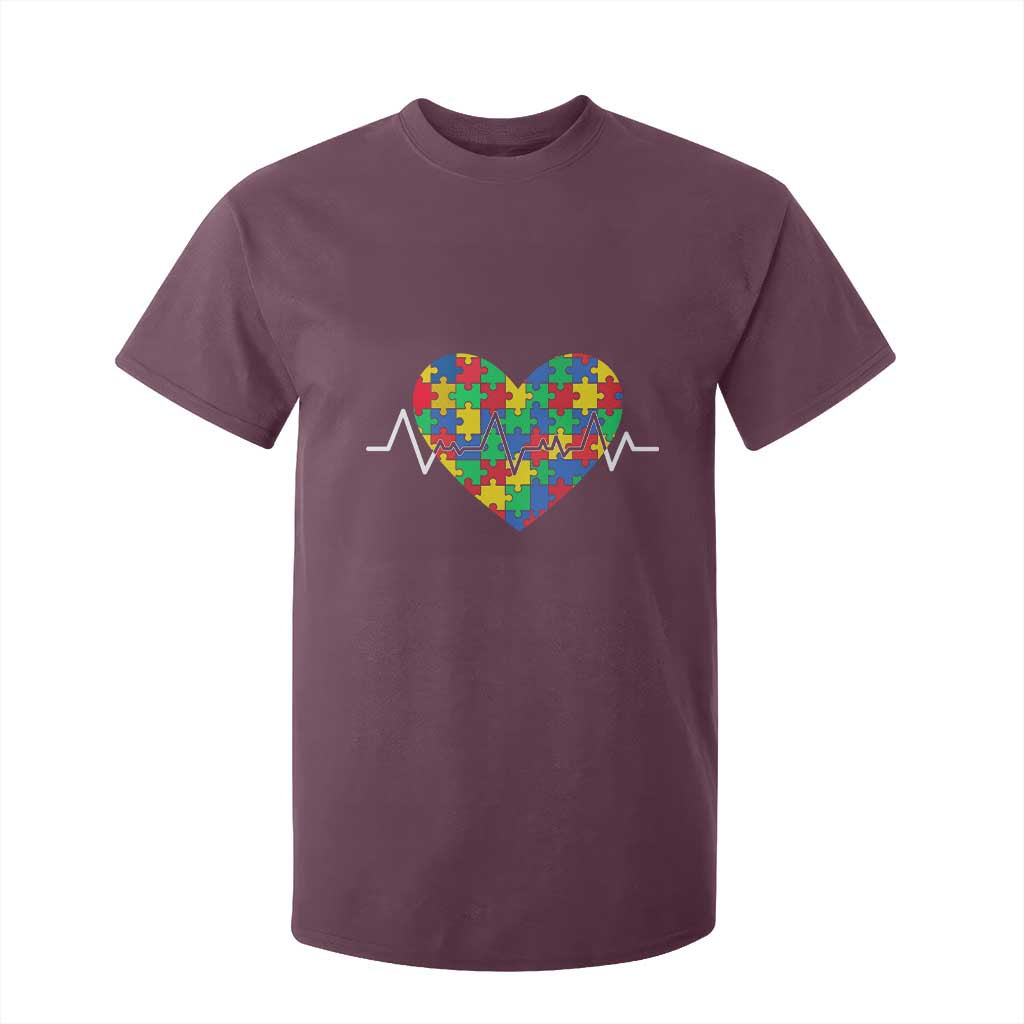 Autism Awareness Love Heart Puzzle Acceptance T Shirt For Kid TS10 Maroon Print Your Wear
