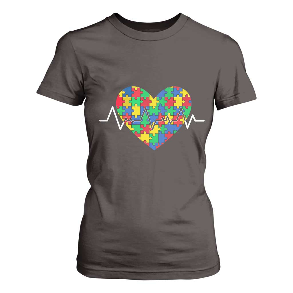 Autism Awareness Love Heart Puzzle Acceptance T Shirt For Women TS10 Dark Chocolate Print Your Wear