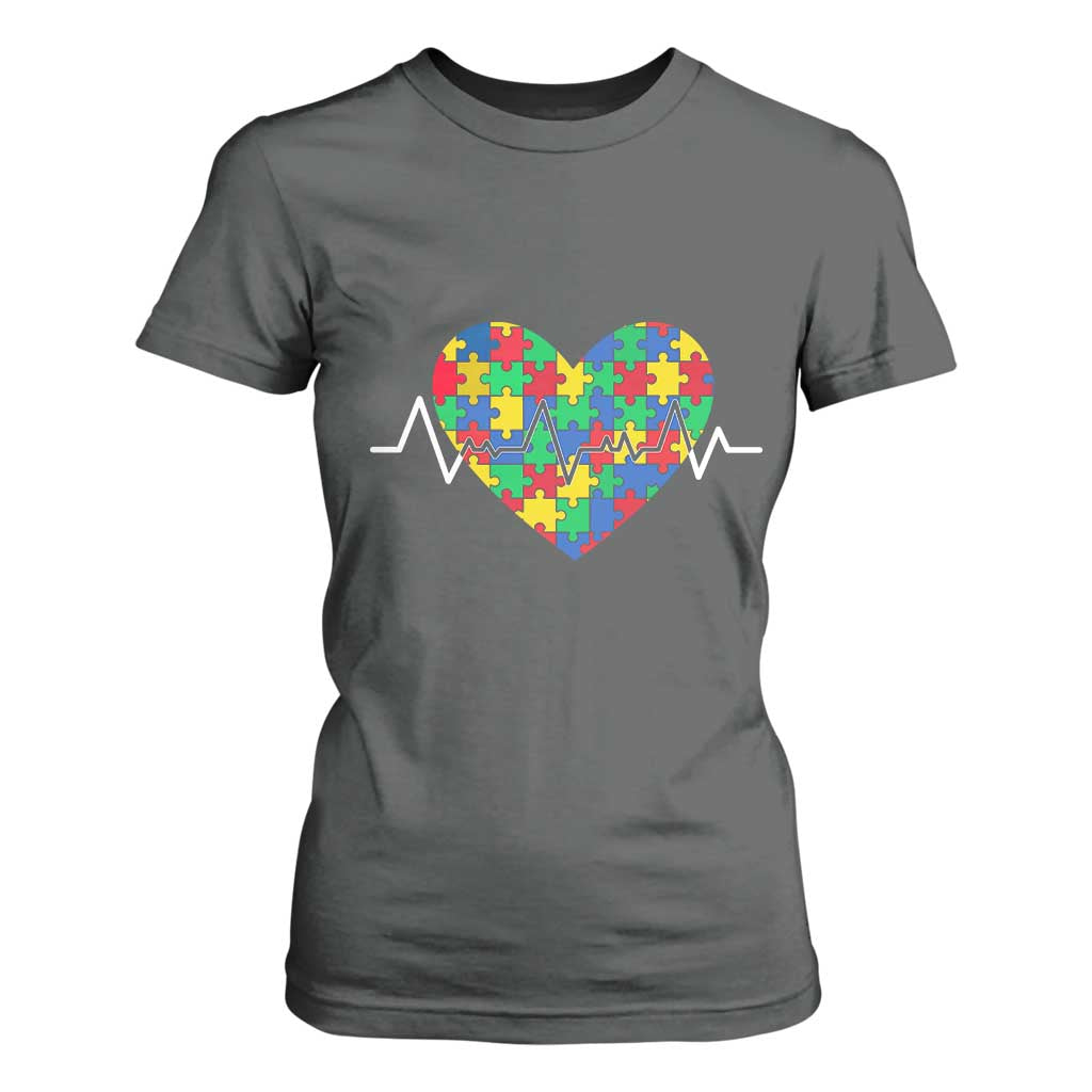 Autism Awareness Love Heart Puzzle Acceptance T Shirt For Women TS10 Dark Heather Print Your Wear